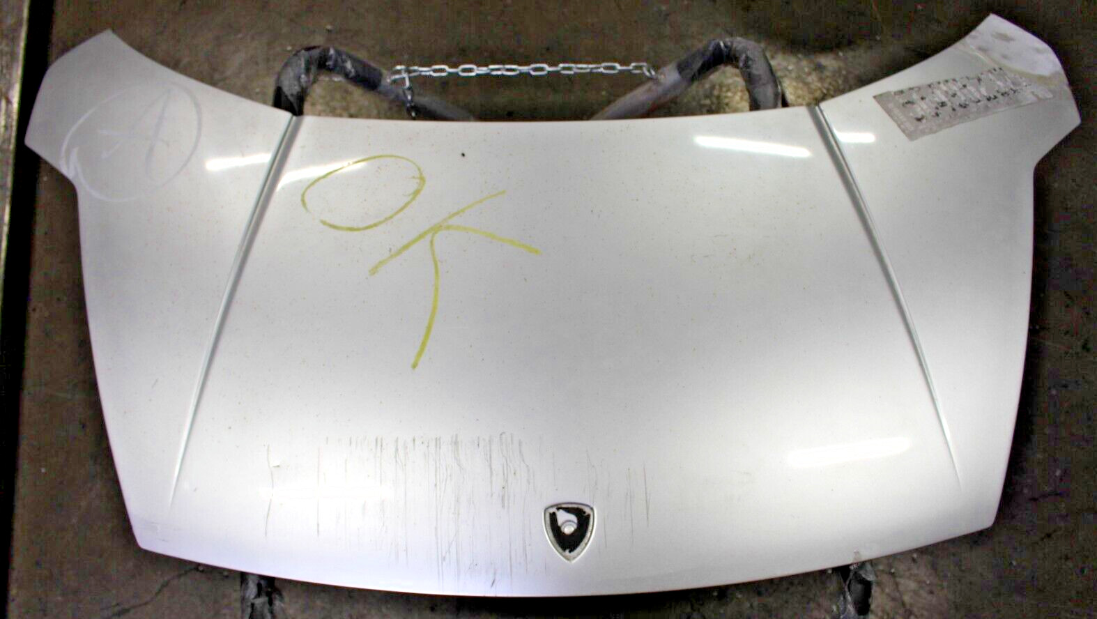 04-08 Lamborghini Gallardo, Front Hood, Silver, Fire Dmg, Used, P/N 400823021