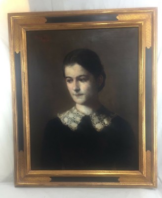 Great Orig. 1882 Betty Wolff Portrait of Gerda Brandes Oil Painting 23 X 17''