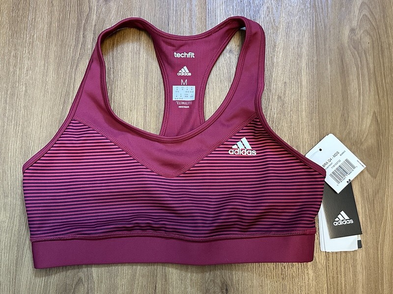 WOMENS ADIDAS TECHFIT  SHINE STRIPE SPORTS BRA TOP - SIZE MEDIUM - NWT