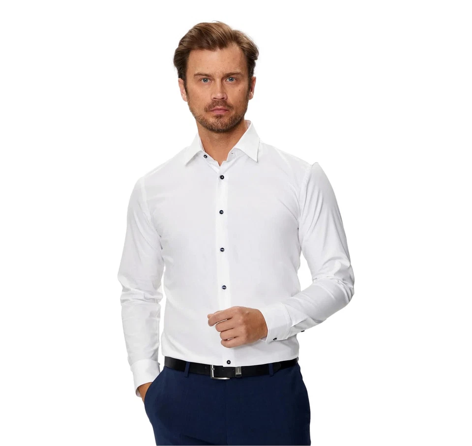 BOSS Camicia Uomo Slim Fit In Twill Di Cotone Elasticizzato 50519867 Col Bianco - Immagine 2 di 4