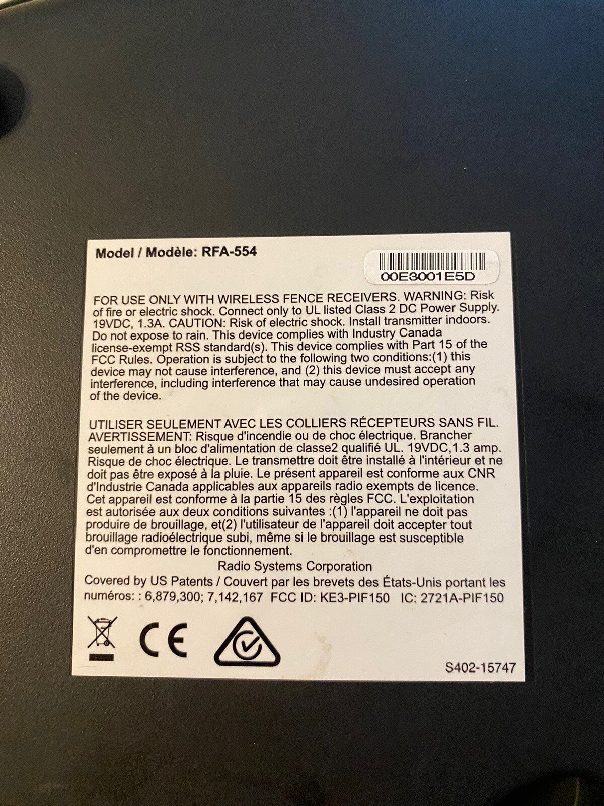 Petsafe RFA554 Stay & Play Transmitter Wireless Dog Fence w/ AC