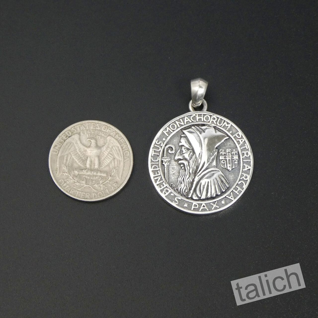 Solid 925 Sterling Silver Saint Benedict Medal Round Pendant Amulet ...