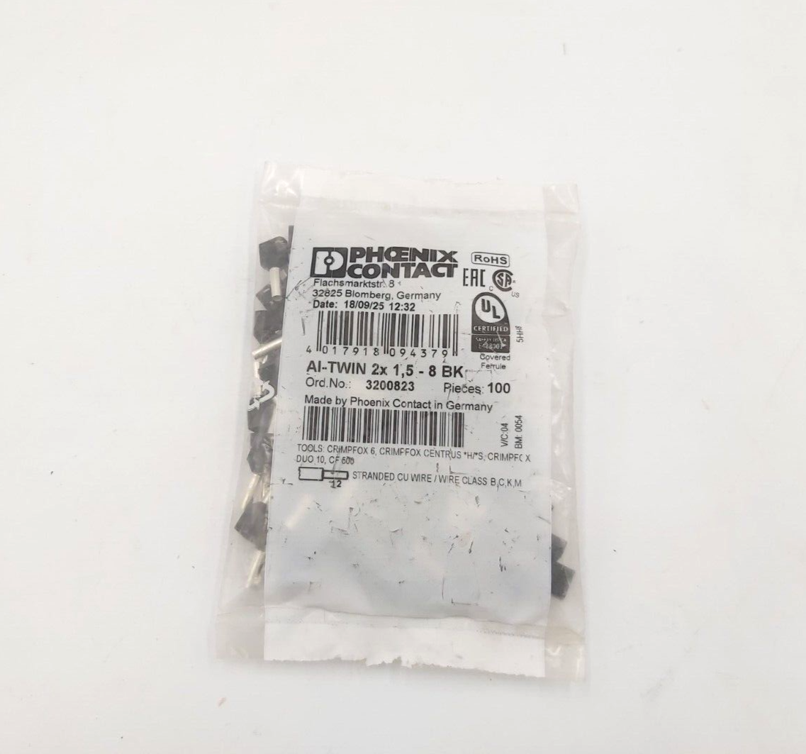 Lot De 800 Bornes De Raccordement Phoenix Contact AI 1,5-8 BK (8 Packs De 100)