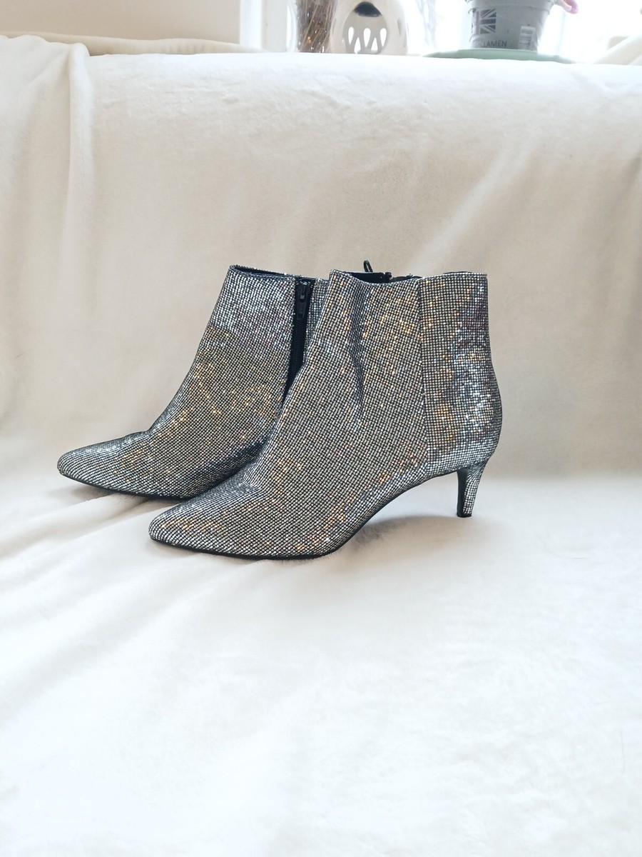Silver and black sequin/glitter/sparkle ankle ladies boots disco