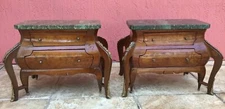 Pair of Antique French Apprentice Bombe Chest Dresser with Marble Tops
