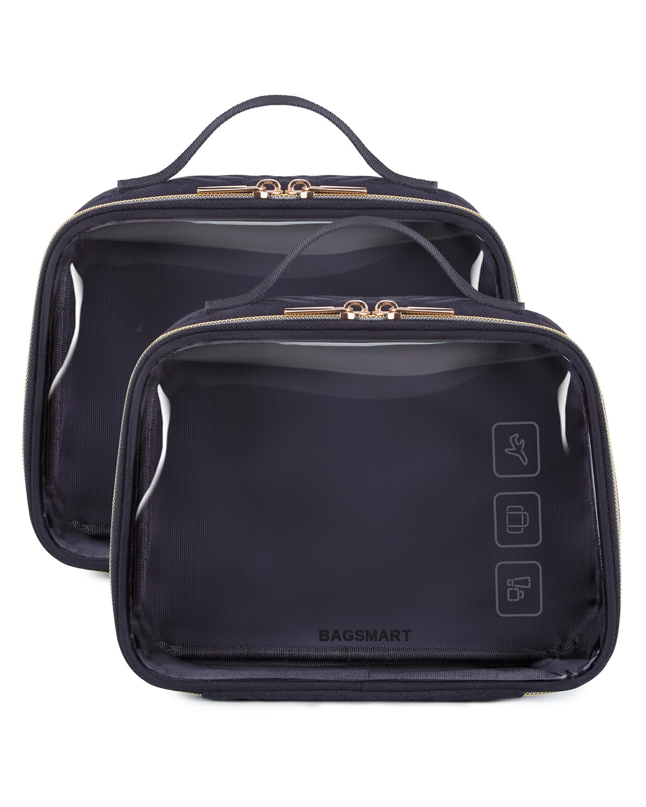 BAGSMART 2-Pack Clear TSA Approved Makeup Toiletry Bags with Handle Large Capacity