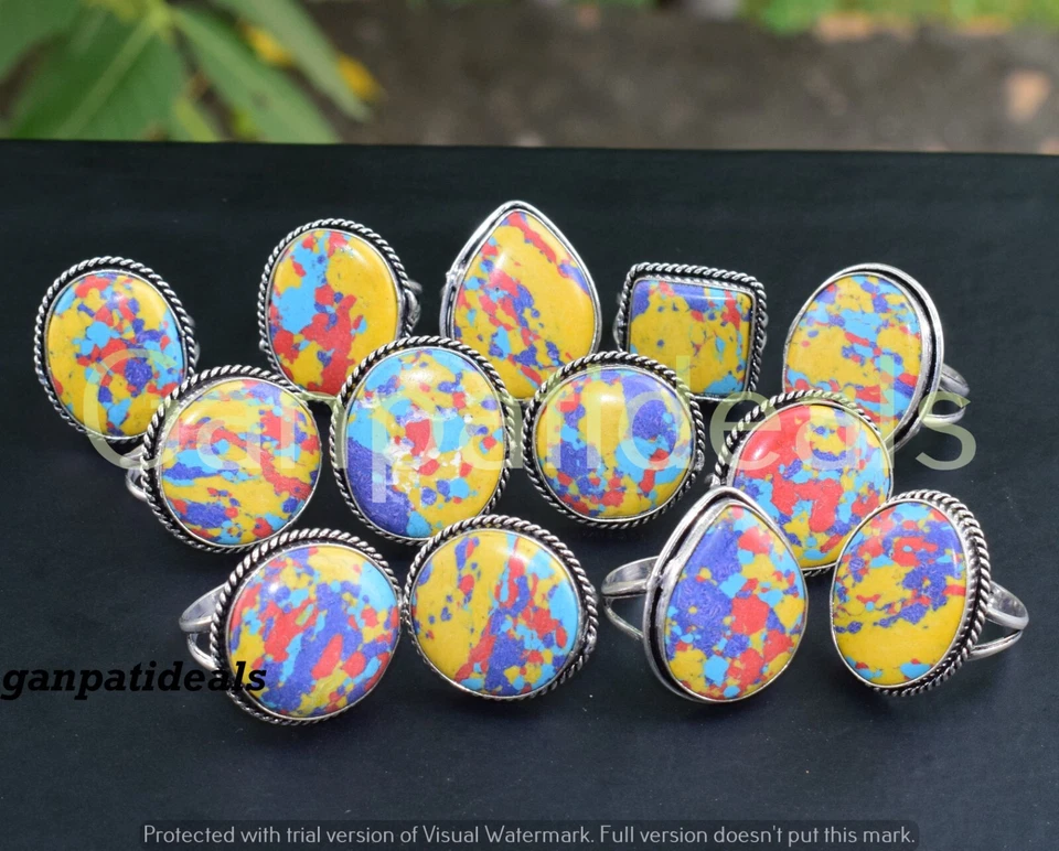 Yellow Jasper Gemstone Ring Wholesale Lot 925 Sterling Silver Plated Rings Lot - Image 4 of 4