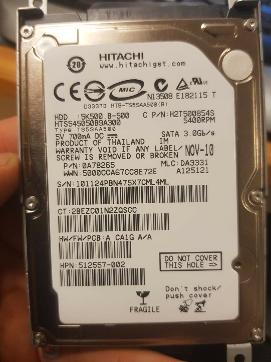 HGST Hitachi HTB-TS5SAA500B 500GB HDD: 5K500.B-500 P/N: H2T500854S
