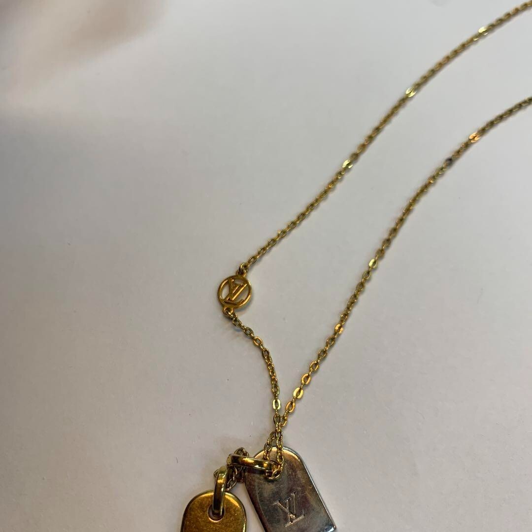 LOUIS VUITTON Necklace Nanogram LV Tag M63141 Gold Silver GP 