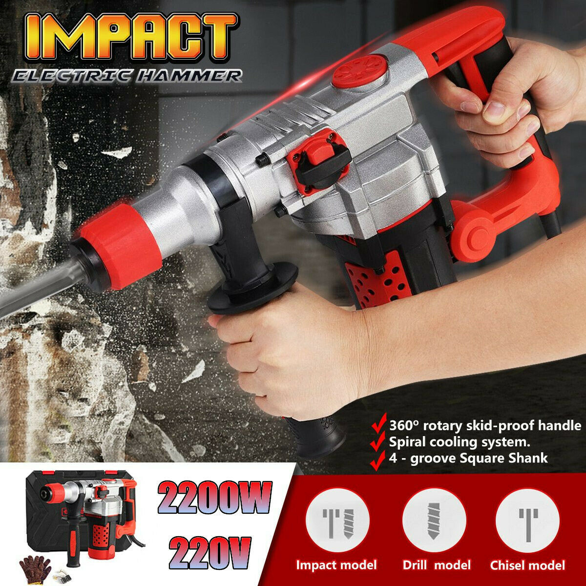 Carivia Demolition Jack Hammer,2200W Electric Demolition Hammer,Heavy