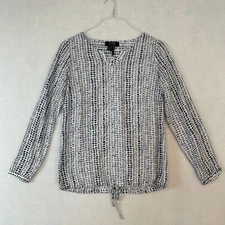 French Dressing Jeans Top FDJ Womens 6 Blue White Dots Long Sleeves Viscose