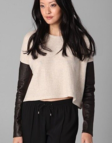 Elizabeth and James Mitch Baumwollstrick Lammleder Ärmel Top Damen Small