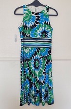Evan Picone Cocktail Dress Floral Print Green, Blue and White Women's Size 8P