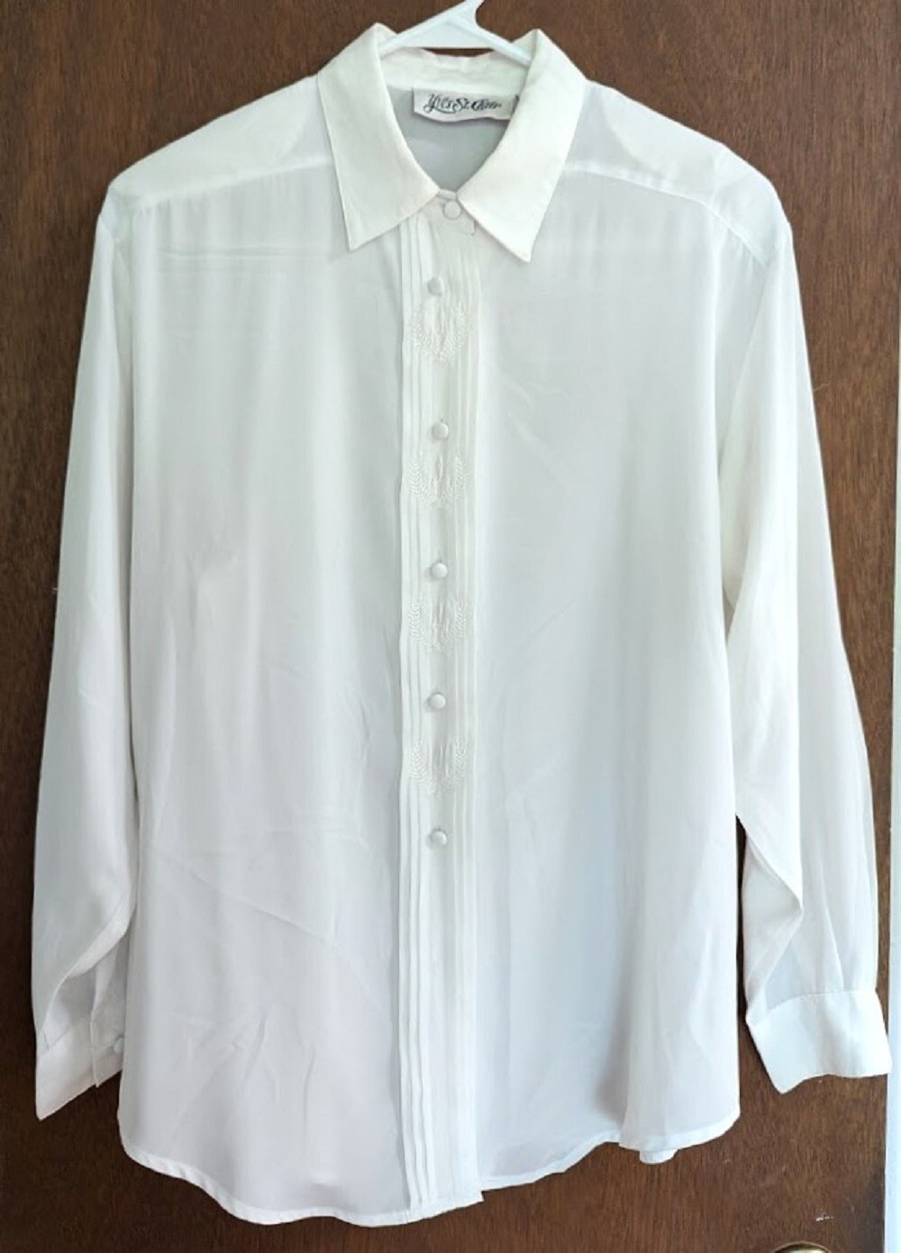 SAINT LAURENT Camicetta bianca Yves St Clair manica lunga bottoni davanti lavabile in lavatrice taglia 10