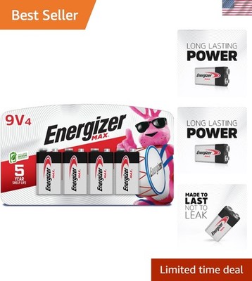 4-Pack MAX 9V Alkaline Batteries - Long Lasting, Leak-Proof and Eco-Friendly