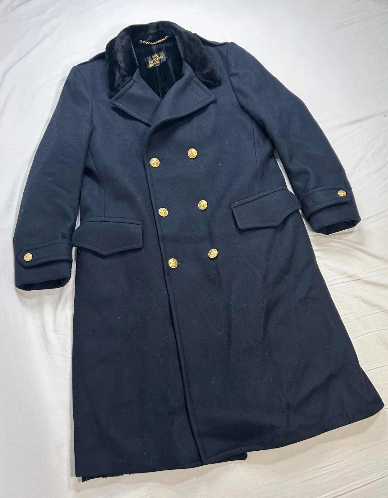 True VTG Zero King 60s Double Breasted Fur Lined Bridge Coat 46 XL Naval Officer image 1