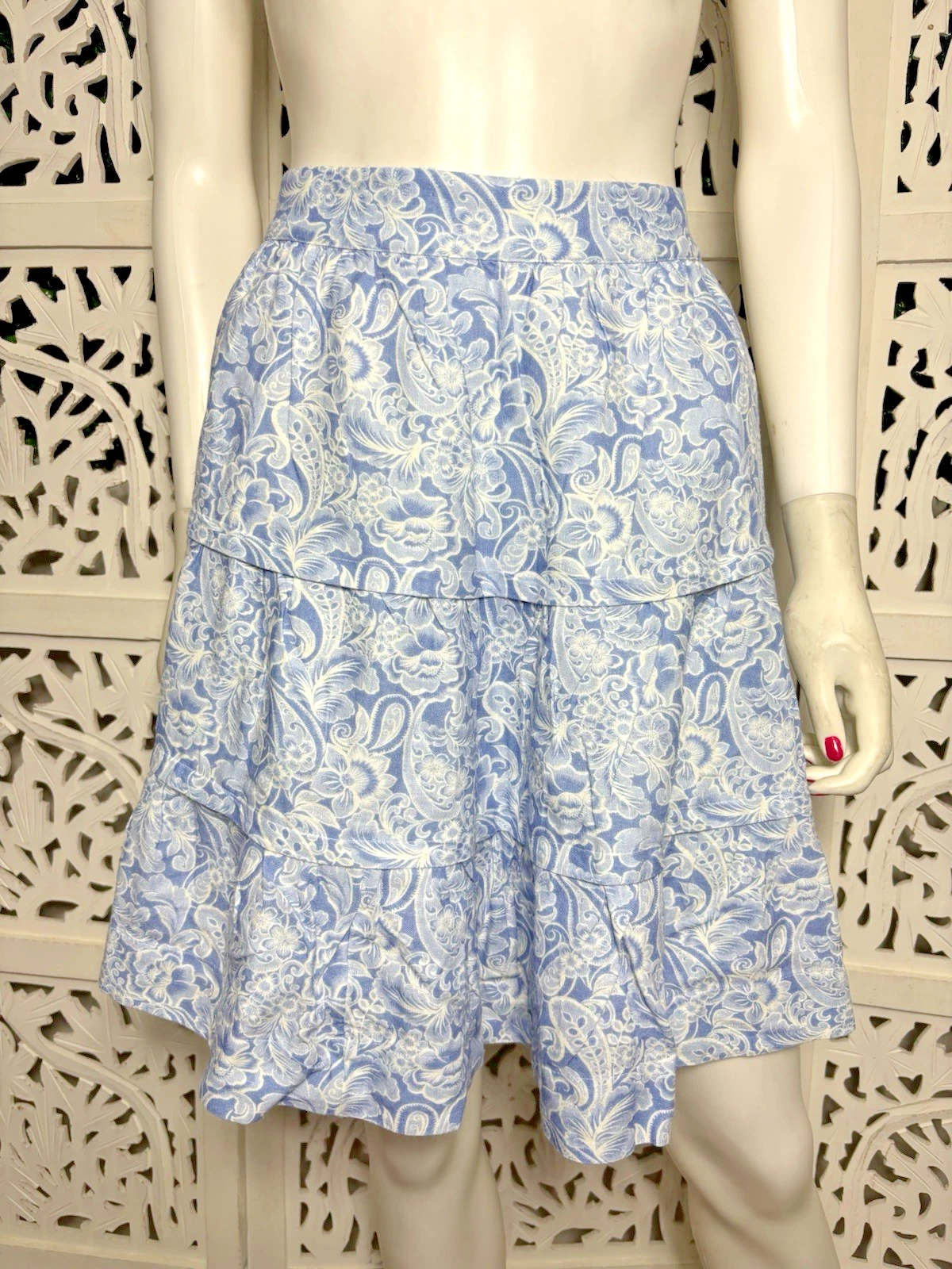 NWT Soft Surroundings Women’s Talisa Linen Blend Blue Paisley Mini Skirt Size PM