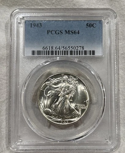 GRADED 1943 Walking Liberty Half Dollar PCGS MS64 Silver American Coin