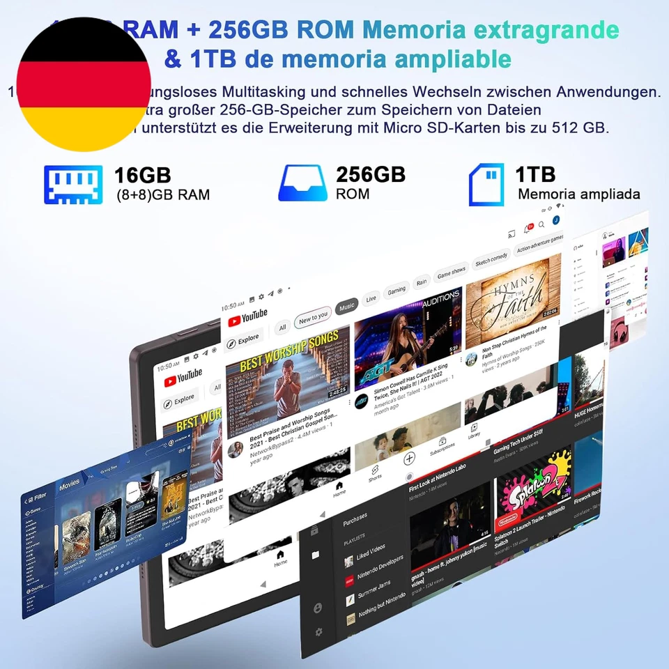 SEBBE Tablet 11 Zoll 2K Screen Android 13 16GB RAM + 256GB ROM + TF 1TB Tablets - Bild 4 von 4