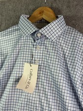 Collars  Co Polo Shirt Mens L Blue White Check Button Up Front Dress Collar NEW