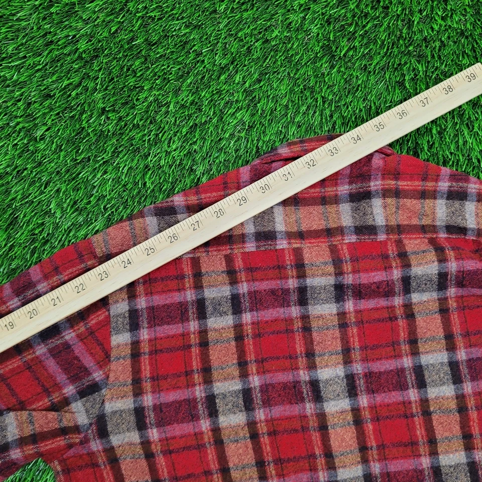 Vintage 90s Arrow Flannel Plaid Button Shirt Large 22x27 Red - Image 4 of 4