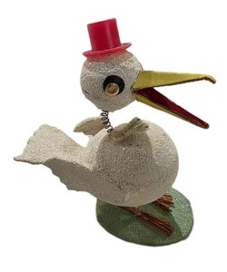 Vintage Paper Mache Nodding Mica Duck Spring Head With Glitter Rare Antique