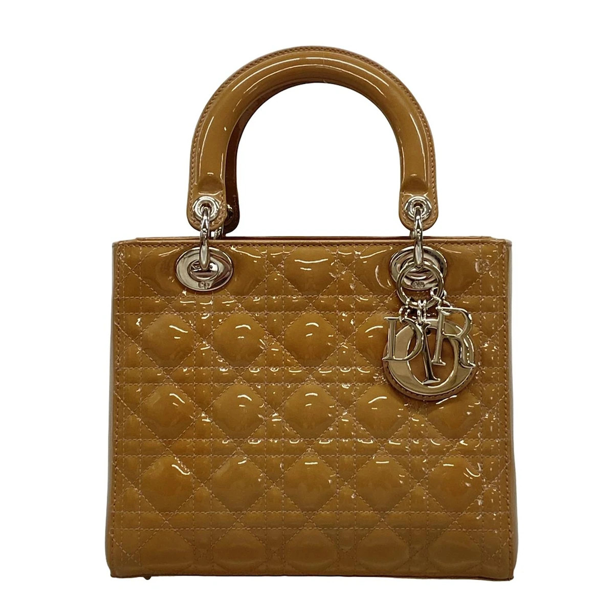 Auth DIOR/ChristianDior Lady Dior Medium Bag - Pink Beige Patent Leather Handbag