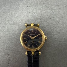 Gucci 2000L Watch Women 22mm Black Dial Gold Plated Round New Battery VTG LKASDT