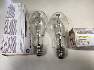 2 x GE 250w Multi-Vapor Metal Halide Lamps MVR250/U Light Bulbs USA ED28 E39 M58