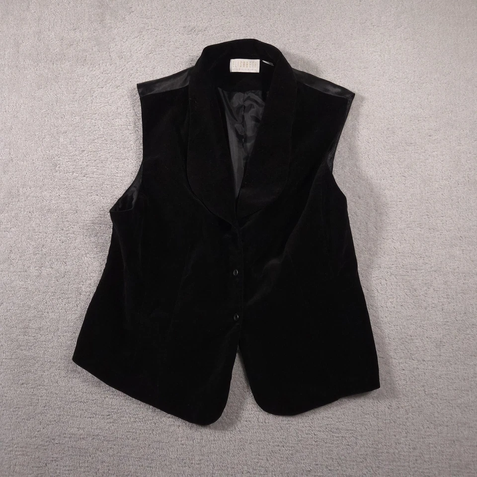 Chaleco Elisabeth by Liz Claiborne Mujer 22 Negro Terciopelo Chal Cuello Botón Delantero Foto 2 de 4