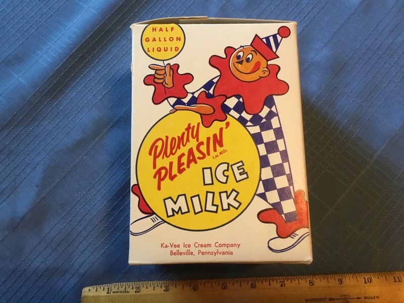 Vtg Cardboard Ka-Vee Ice Cream Company Container, 1/2 Gallon "Plenty Pleasin"