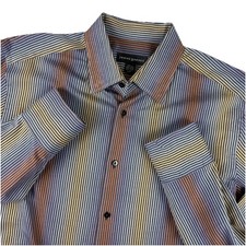Jhane Barnes Shirt Mens Large Blue Colorful Stripe Cotton Blend Button Down