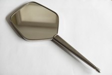 Vintage Art Deco Brushed Stainless steel handheld hand held silver vanity mirror