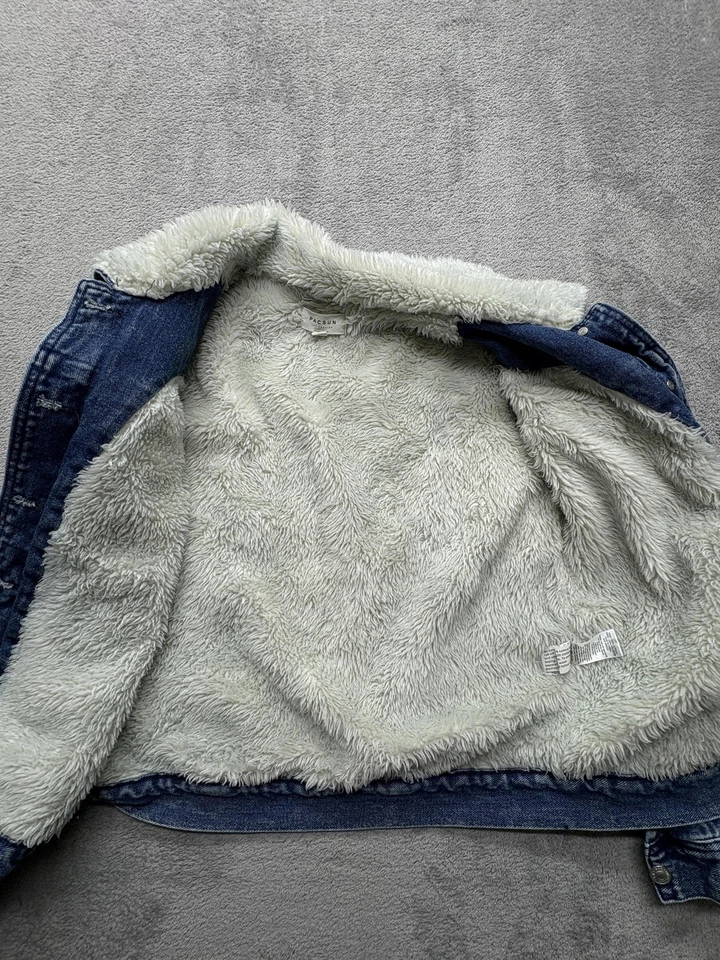 Pacsun Jacket Womens Medium Blue Denim Sherpa Lined Trucker Shearling Coat - Image 3 of 4