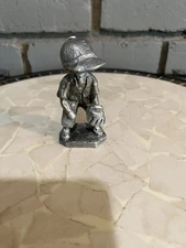 HUDSON PEWTER Walli Ortman #037 Shortstop Baseball Boy Cap Mitt USA PEWTER