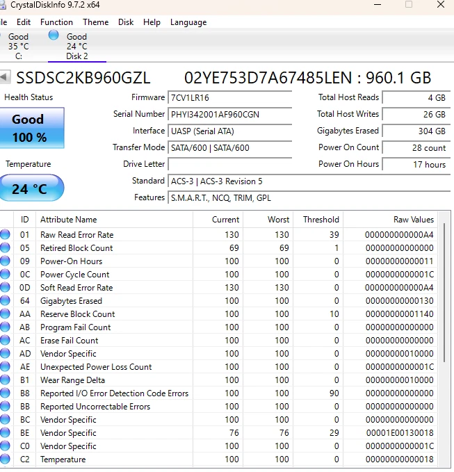 Intel DC S4500 960GB SSD SSDSC2KB960G7 SSDSC2KB960G701 2.5" Solid State Drive - image 1 of 1