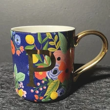 Rifle Paper Co. For Anthropologie Floral Coffee Mug with Letter “P”
