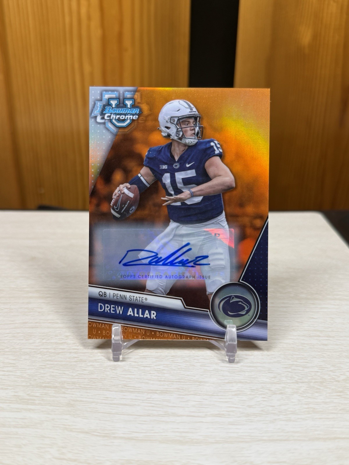 2023 Bowman Chrome University Auto Drew Allar Orange Refractor /25 #113 PSU RC