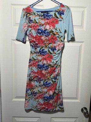 Jones New York Ruched Knit Dress Size 4 Colorful Floral Cottage Romantic Date