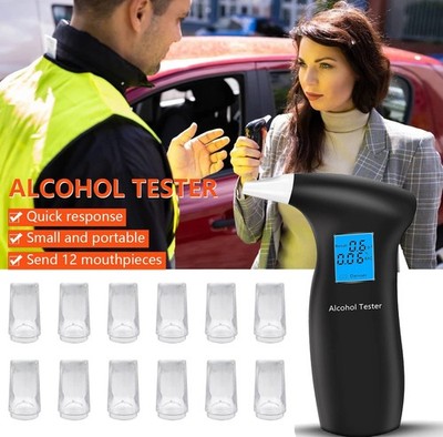 Digitaler Alkoholtester Promille-Tester Tragbar Atemalkohol mit 12 Mundstücke DE