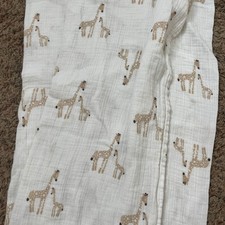 Aden by Aden  Anais Giraffe Print White Tan Cotton Muslin Swaddle Blanket