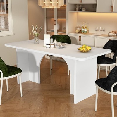 Dining Table for 6-8 People 74.8in W Rectangular Wood Arched Legs White