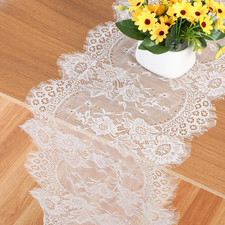 White Lace Table Runner, 14 X 118 Inch Vintage Lace Table Cloth, Embroidered Boh