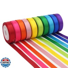 MEEDEE Rainbow Ribbon Solid Color Assortment 10 Colors Double Face Satin Ribb