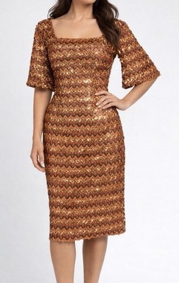 Handmade Sequin Beaded Dress Copper Gold Midi Artisan Evening Boho 