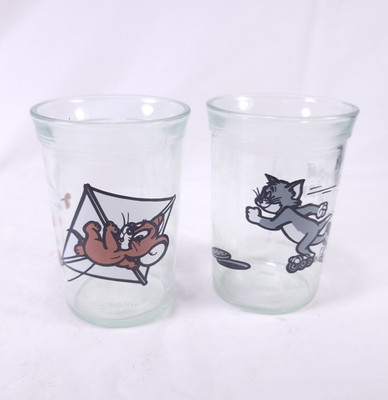 Tom & Jerry Cat Mouse Welchs Graphic Jelly Jar Glasses Cups 1990