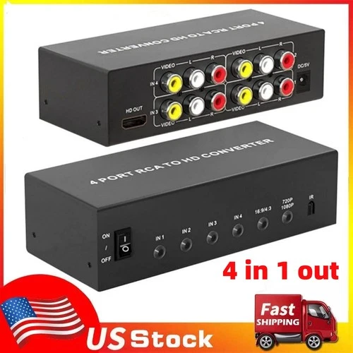 AV to HDM Converter RCA to HDMI Composite Switcher Video Audio 1080P 4 in 1 out
