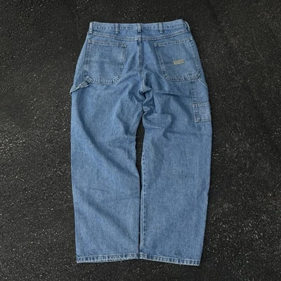 WRANGLER Size 34x29 Authentic Carpenter Blue Jean Loose Fit Distress Work Pants - Image 1 of 4