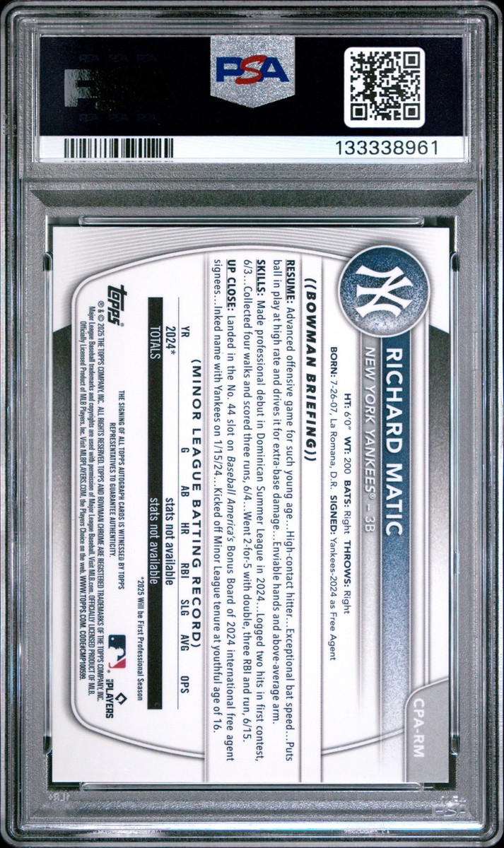 2025 Bowman - Chrome Prospect Autographs Richard Matic #CPA-RM