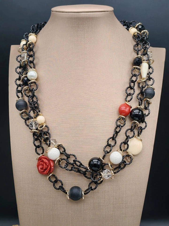 Collar Mujer Gargantilla Cadena Pasta De Coral Rojo Ónice Cristal De Roca - Imagen 2 de 4